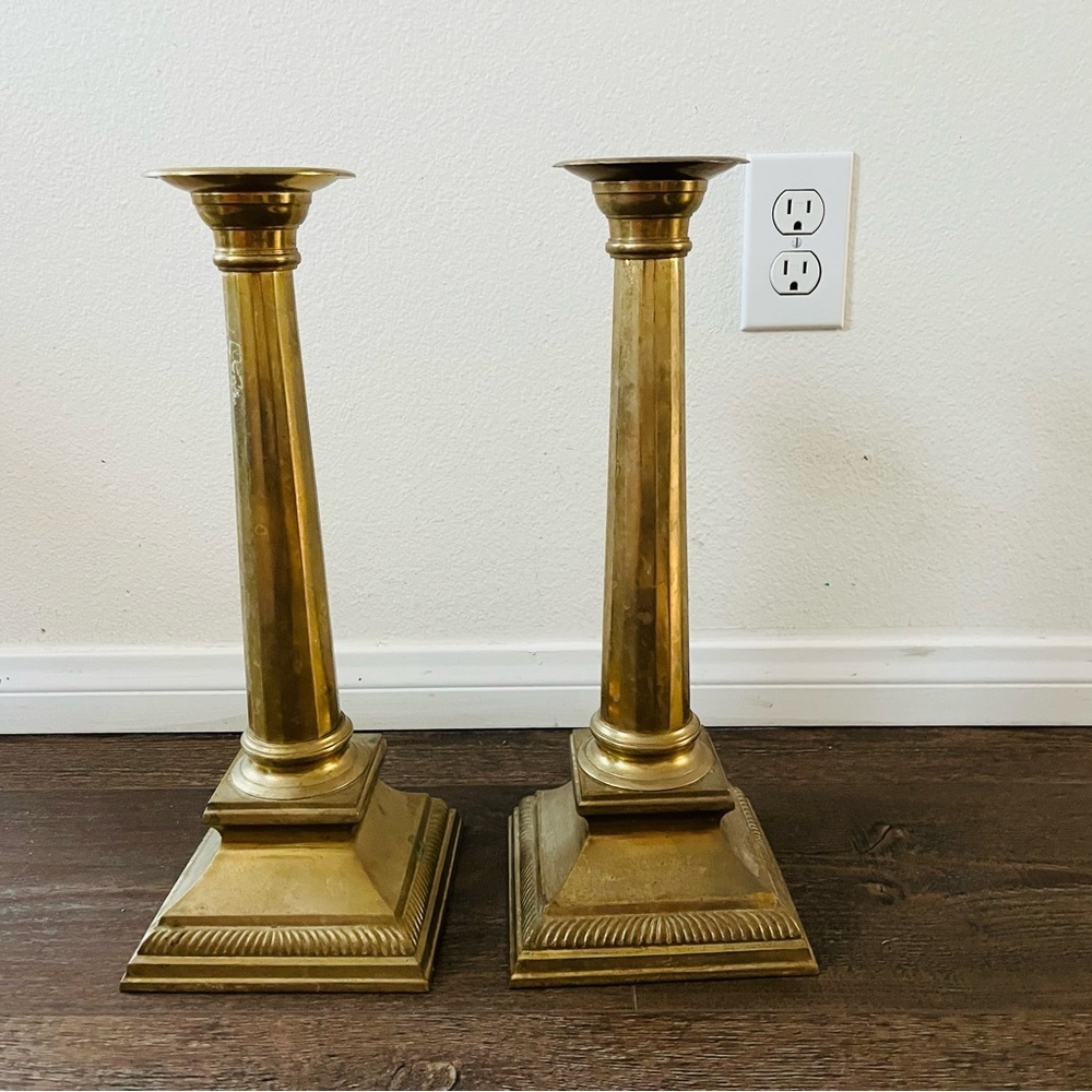 Antique Brass Candlestick Holders Set of 2 - Picture 5 of 13